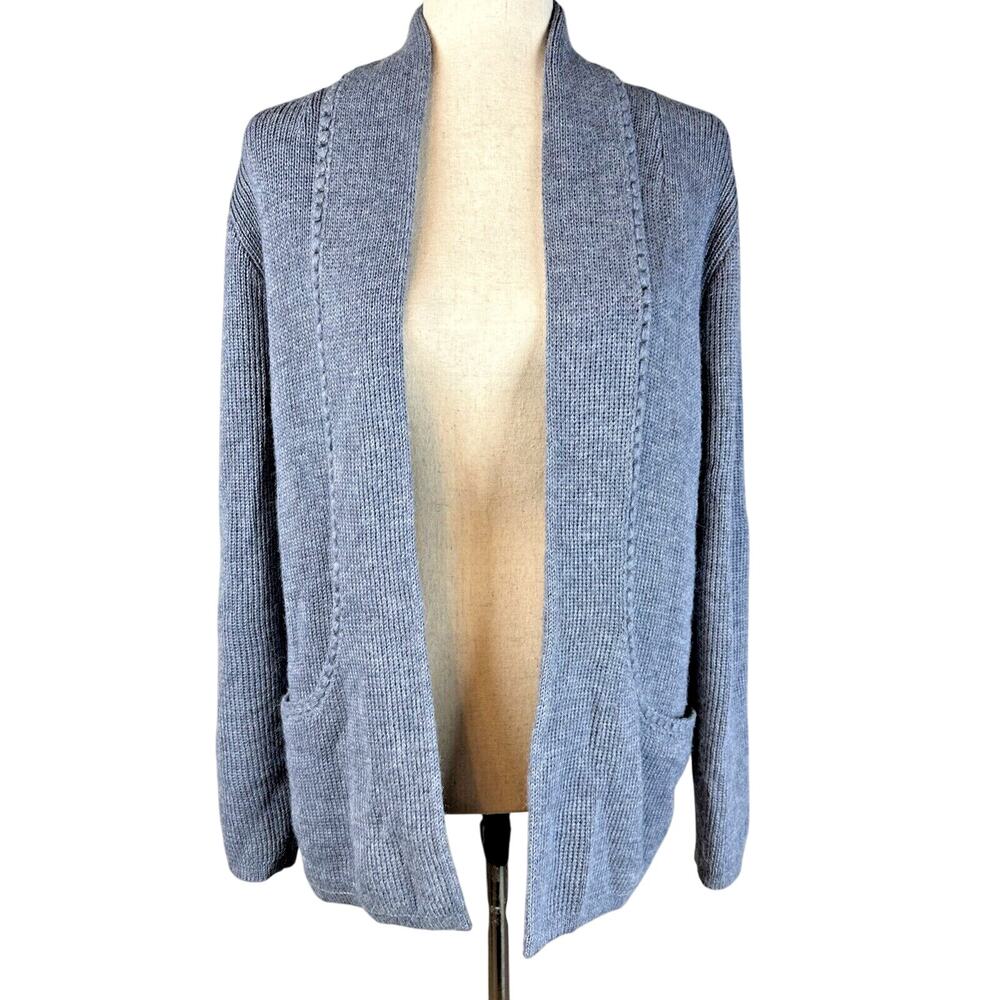 Peruvian Link Alpaca Collection Open‎ Front Cardigan OS Chambray Blue Pockets